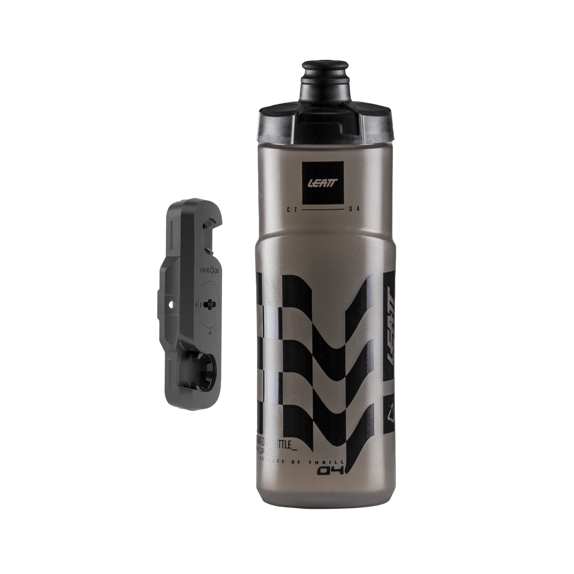 Leatt water bottle and mount on a white background