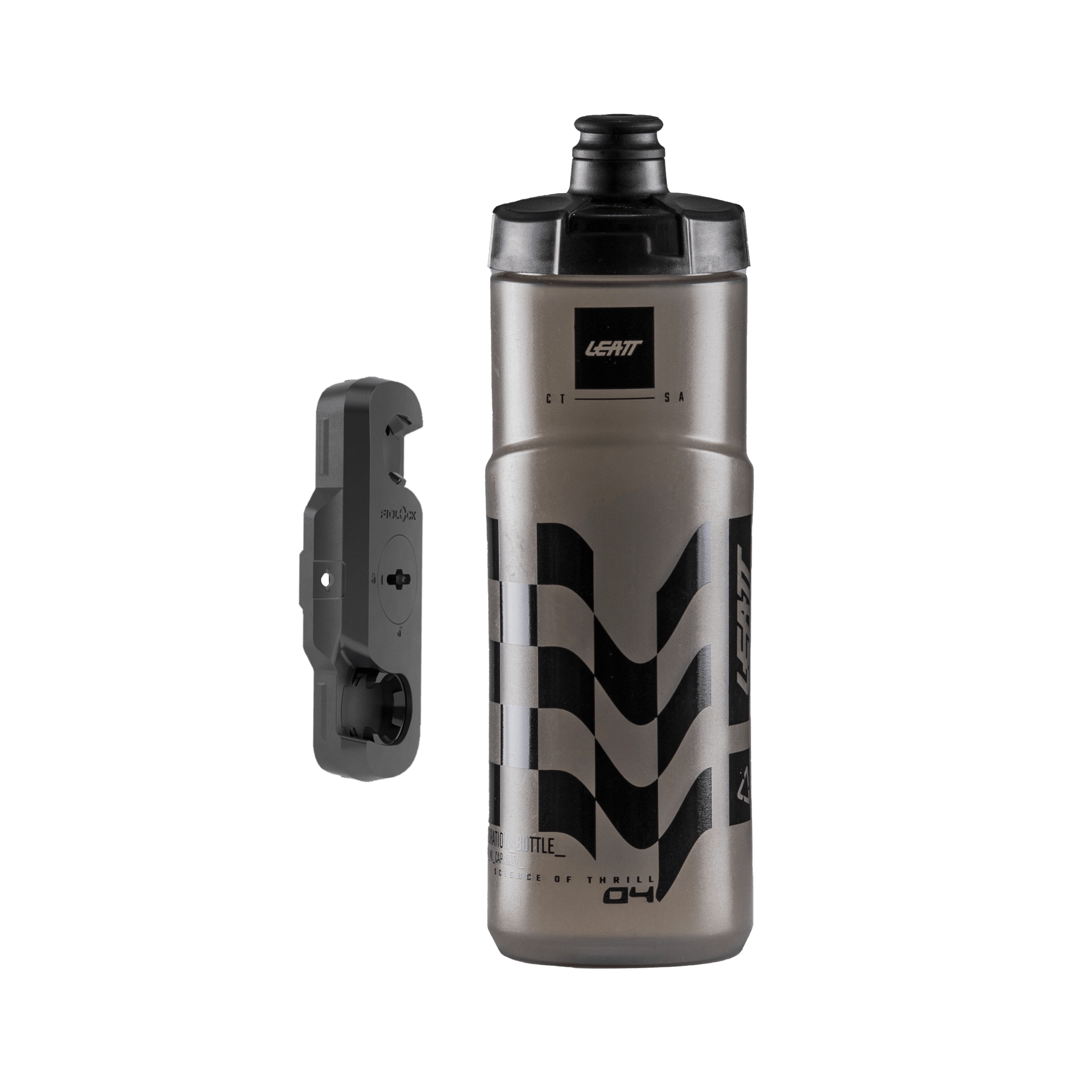 Leatt water bottle and mount on a white background