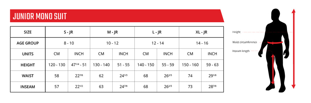 Sizing Chart Junior Mono Suit