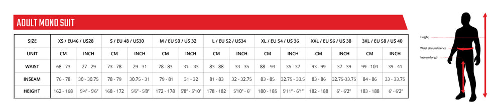 Sizing Chart Mono Suit