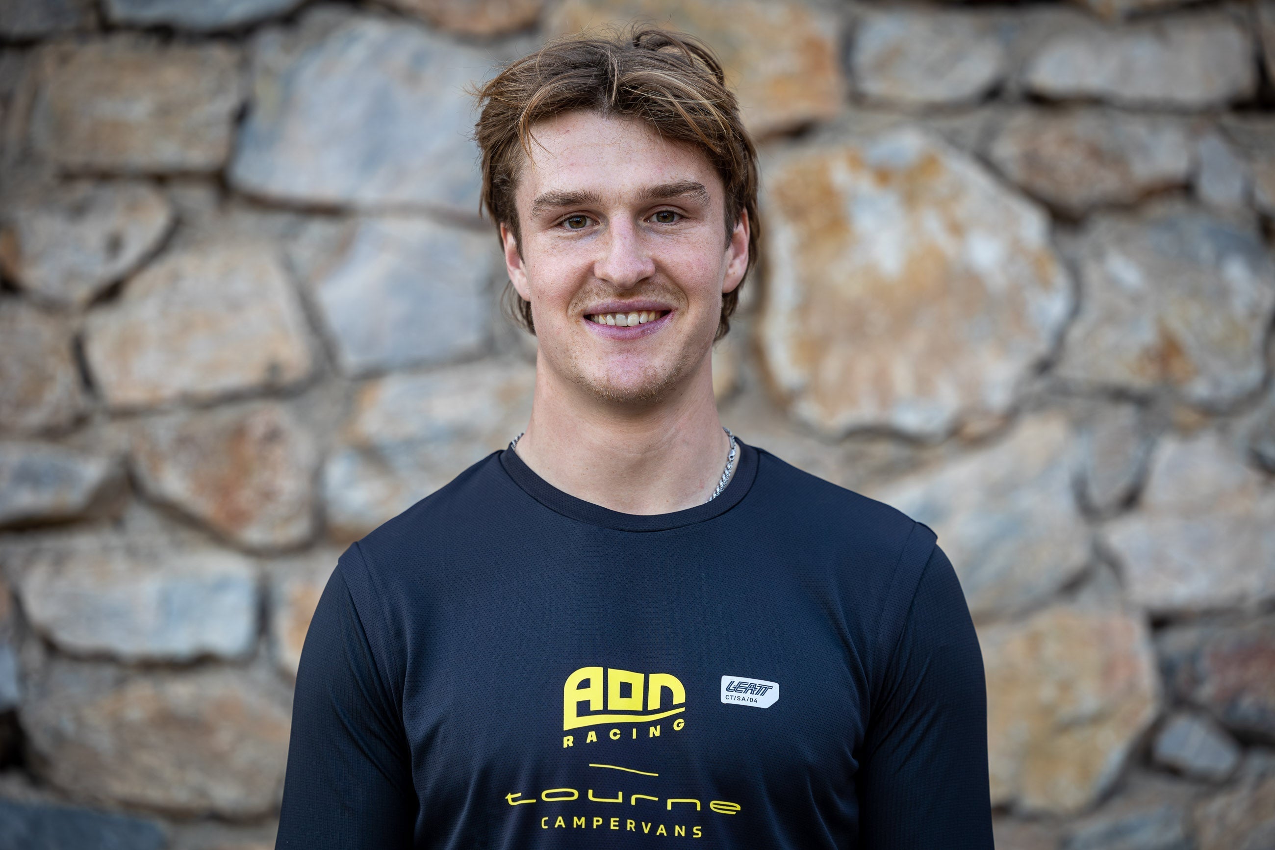 Athlete Henry Kerr posing in Leatt gear